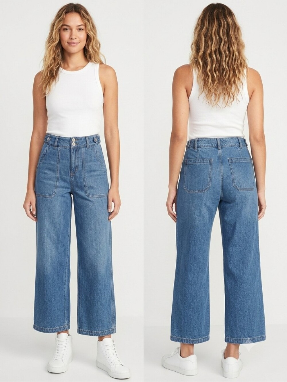 Sanctuary Double Button Cropped Wide Leg Denim Jeans Medium Wash Size 29
